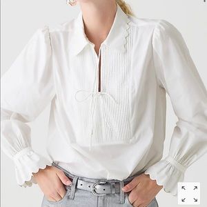 Scalloped Collar White Blouse with Bows